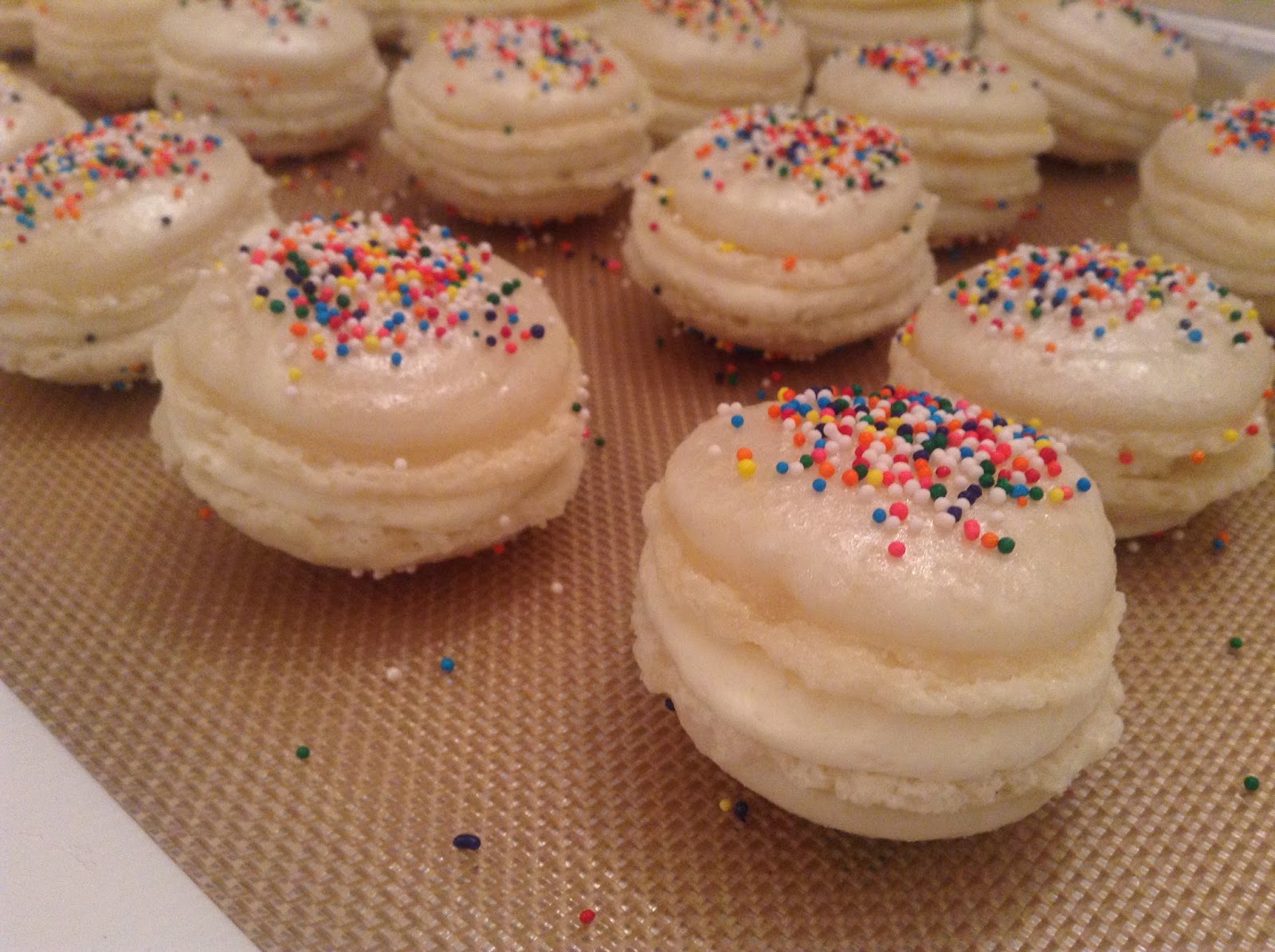 THE MIGHTY BAKER Rainbow Dotted Cake & French Macarons with Rainbow Sprinkles