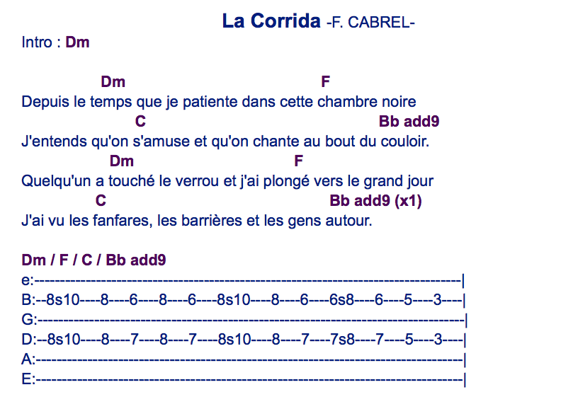 partition guitare la corrida