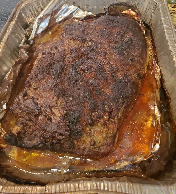 this is a 12 pound beef brisket with coffee rub and beer