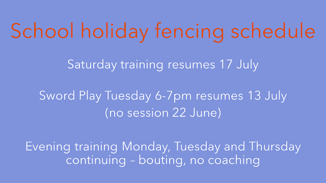 Image summarising the school holiday fencing timetable