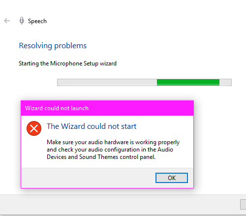 마법사가 Windows 10에서 마이크를 시작할 수 없습니다.