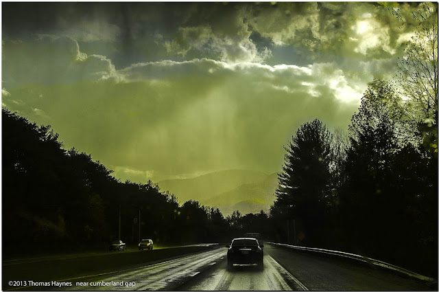 dark highway, rainy driving scene