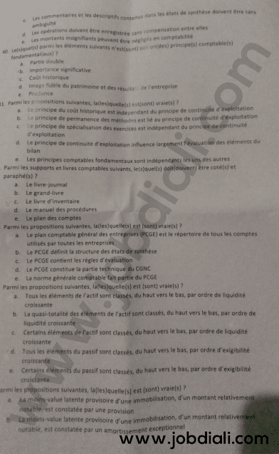 Exemple Concours Techniciens 4ème grade Comptabilité d'Entreprise - CHU Mohammed VI Oujda