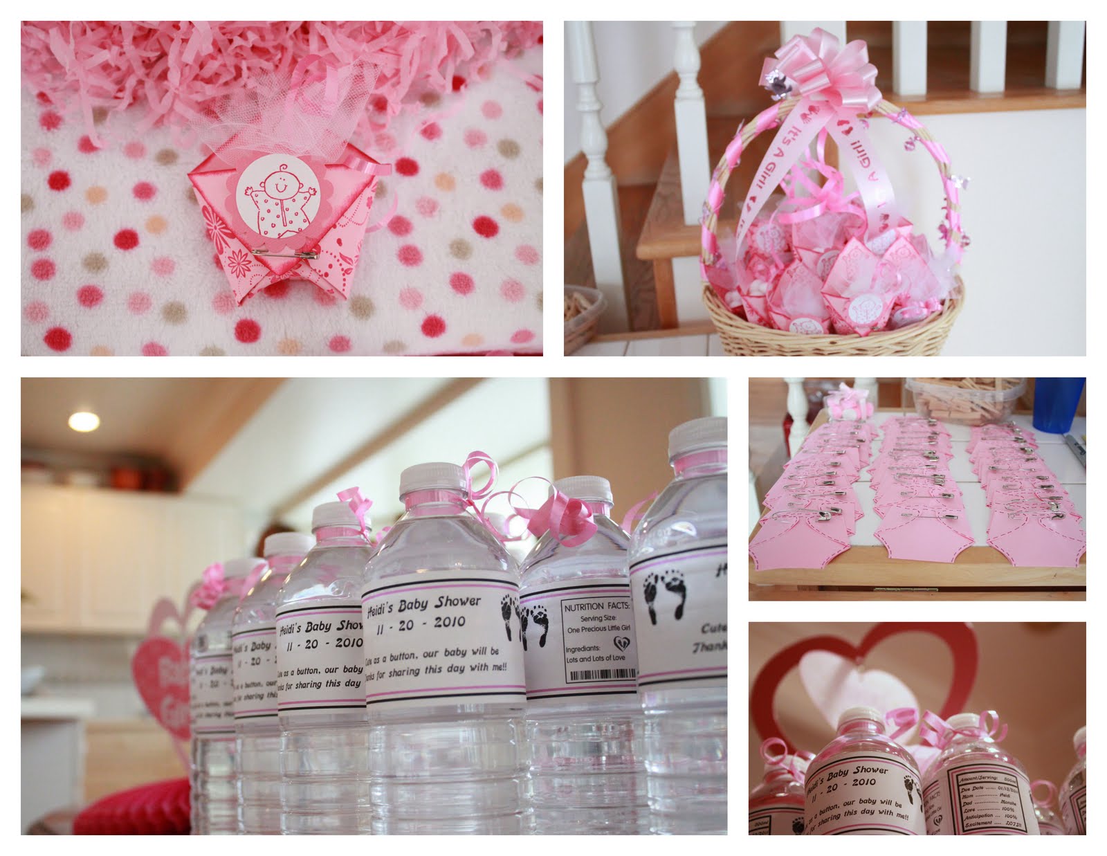  paper flowers along with pink and white candies that adorned the room title=