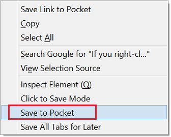 Componente aggiuntivo Pocket Firefox