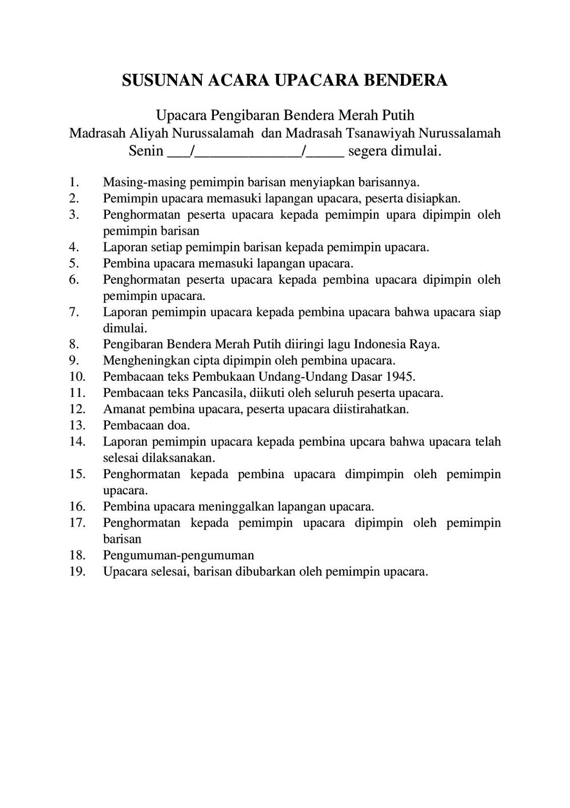 susunan upacara bendera - wood scribd indo