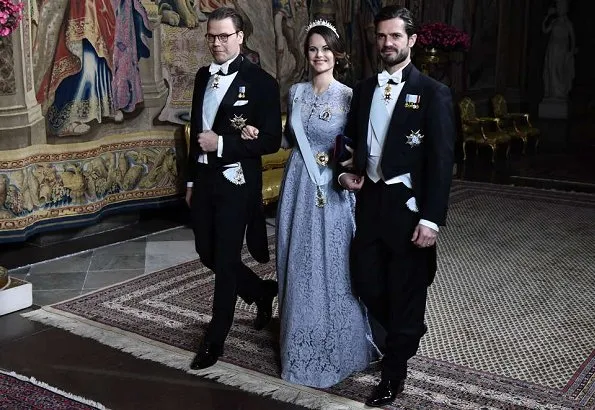 Queen Silvia, Prince Daniel, Prince Carl Philip. Princess Sofia wore Ida Sjöstedt gown from Fall Winter collection, Sofia's diamond tiara, Silvis's diamond tiara