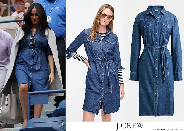 Meghan Markle, the Duchess of Sussex, wore J. Crew denim belted shirt dress