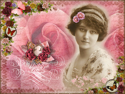 fondo vintage con foto de dama y rosas