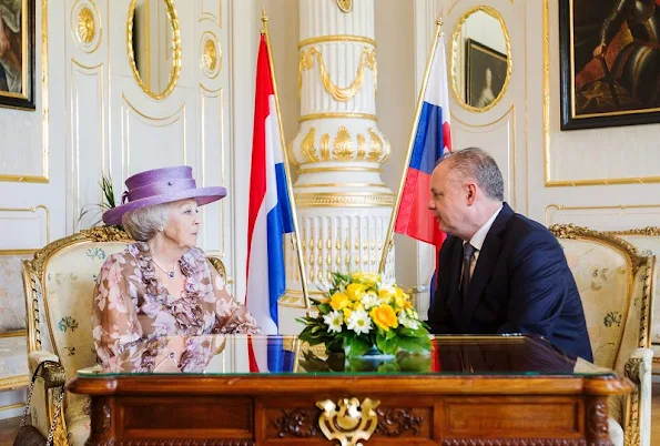 Princess Beatrix visits President Andrej Kiska of Slovakia at the presidential palace in Bratislava