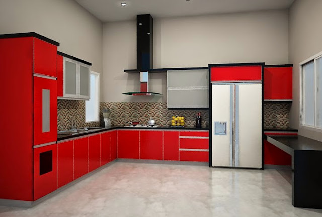 Contoh desain dapur warna merah