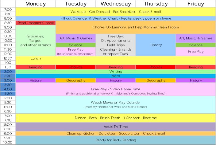 Weekly Homeschool Schedule