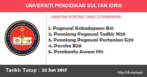 Jawatan Kosong di Universiti Pendidikan Sultan Idris (UPSI) Jawatan Kosong di Universiti Pendidikan Sultan Idris (UPSI)