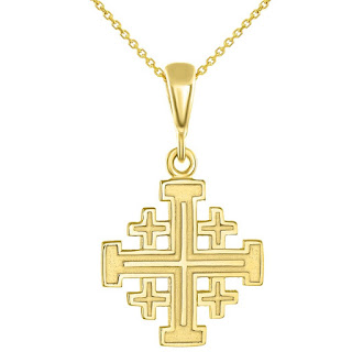14K Yellow Gold Crusaders Jerusalem Cross Pendant Necklace
