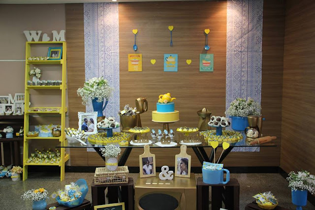 chá de panela chá bar, chá de panela, azul e amarelo, decoração
