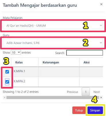 Form Atur Mengajar Berdasarkan Guru Panduan Lengkap Setting Rapor Digital Madrasah (RDM) - Fitur Login Admin