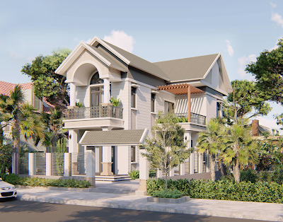 Phối cảnh chính biệt thự Hương chữ Phối cảnh chính