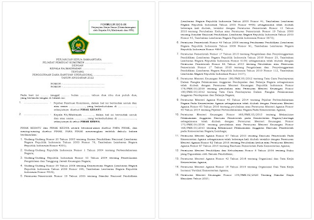 Download Format BOS-06 Perjanjian Kerja Sama (Ditandatangani oleh Kepala RA/Madrasah dan PPK)