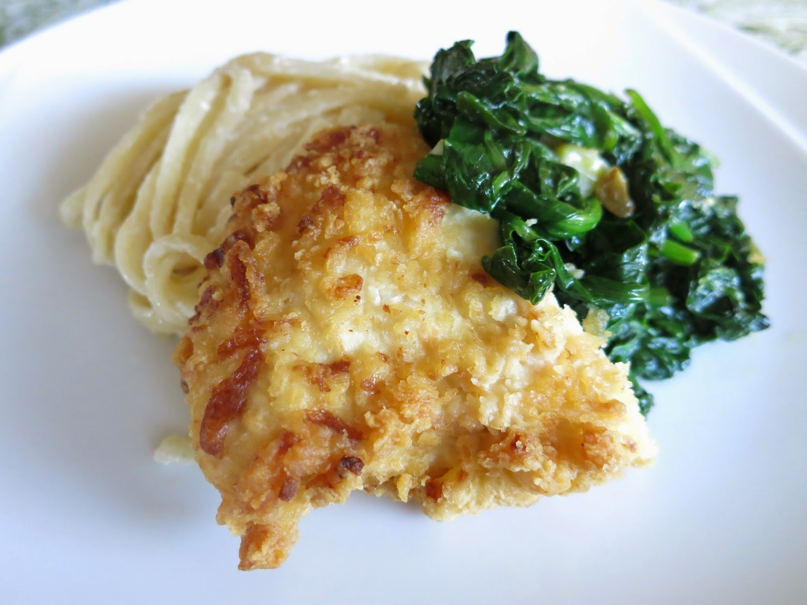 pieces of m Trader Joe's Chicken Piccata + Garlic Spinach + Fettuccine