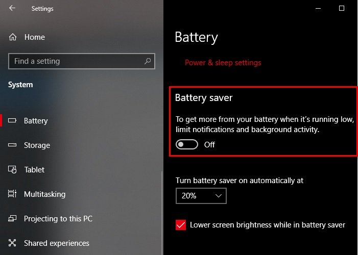 Activer ou désactiver l'économiseur de batterie dans Windows 10