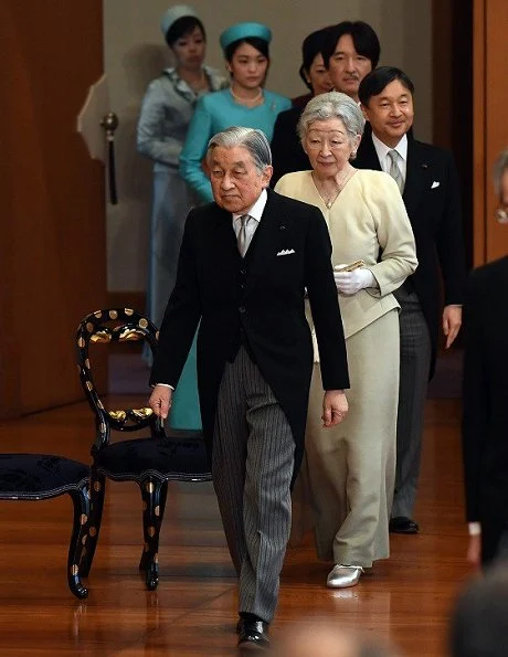 Emperor Akihito, Empress Michiko, Crown Prince Naruhito, Crown Princess Masako, Prince Akishino, Princesses Kiko, Hisako, Mako and Kako