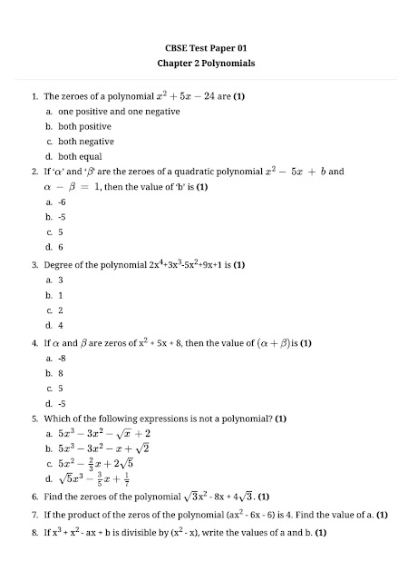 Polynomials Worksheet-1