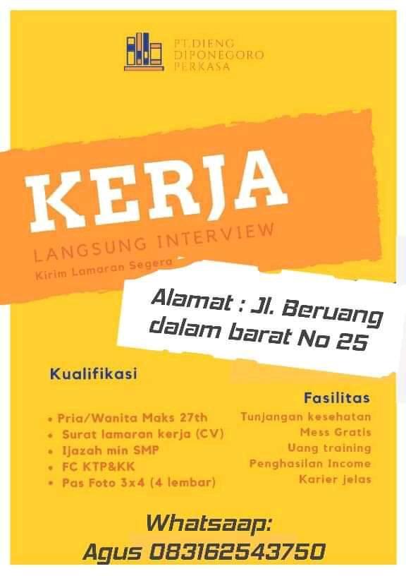 Dieng Sukoharjo Pria Wanita Ijazah Min SMP Usia Maks 27