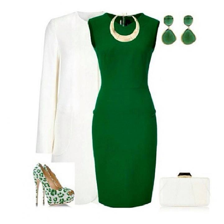 Платье зеленое с белым
