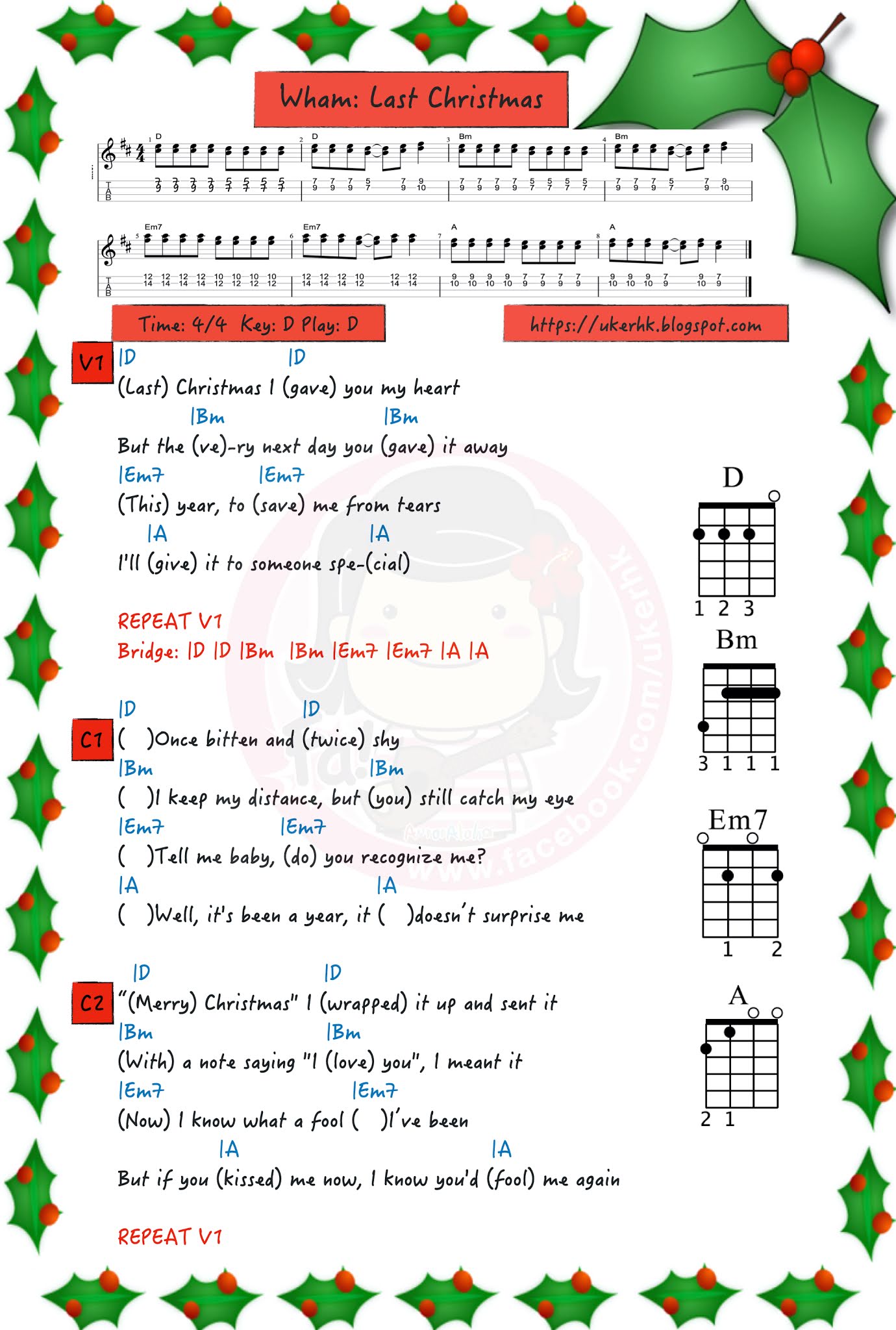 ukulelemania 308 Wham Last Christmas Ukulele Chordๅๅผฆ่ญ Chords Last Christmas