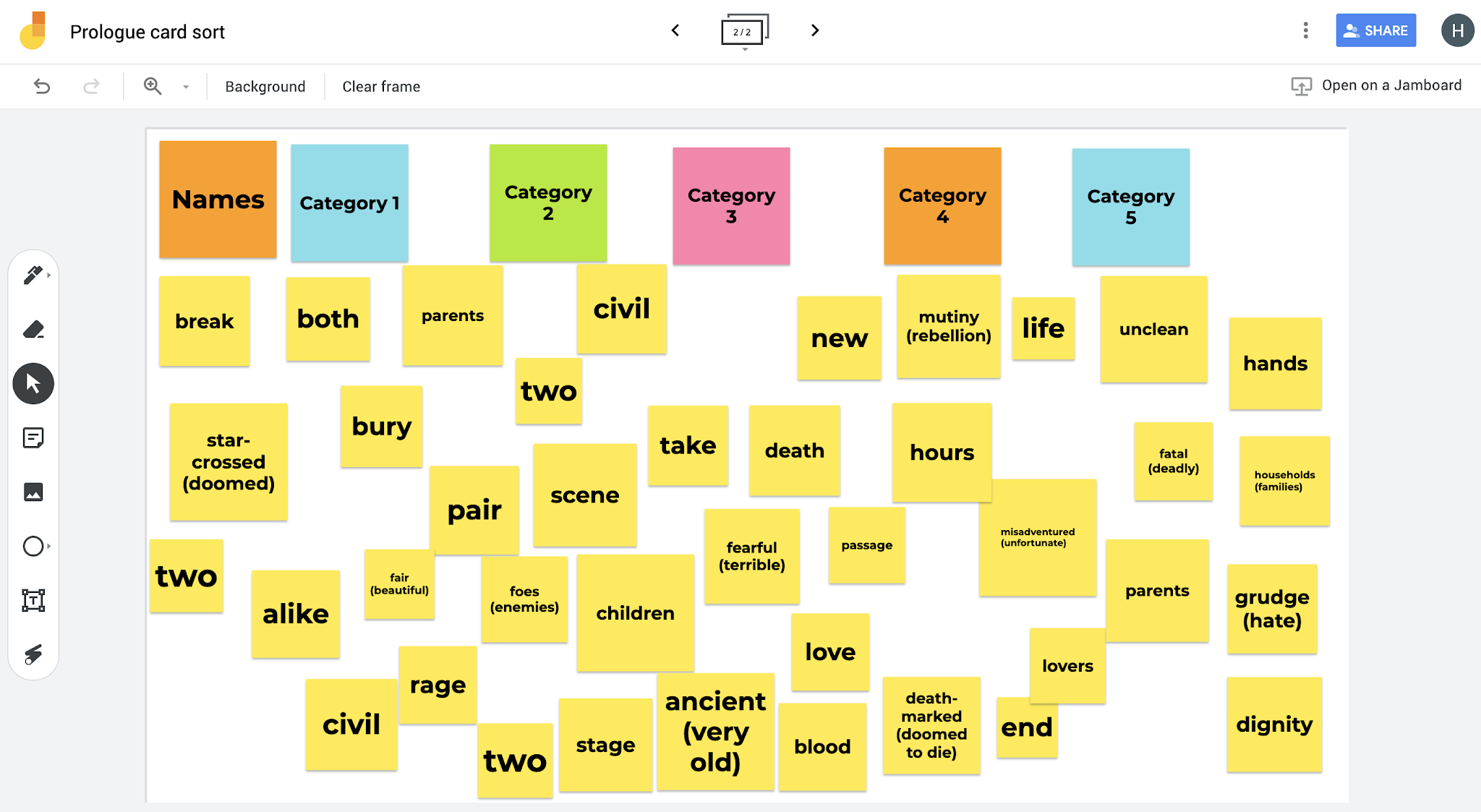 Using Jamboard to update activities