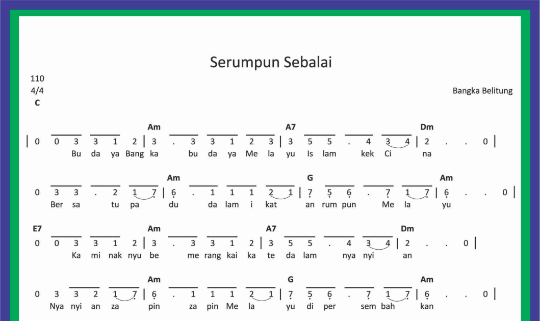 Not Angka Lagu Serumpun Sebalai SEKITAR MUSIK