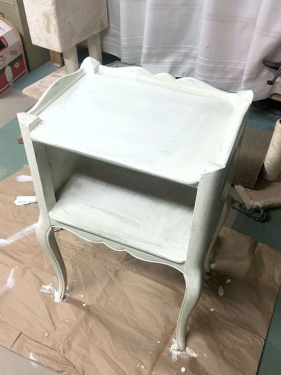 Painted Neutral End Table with Basket Storage