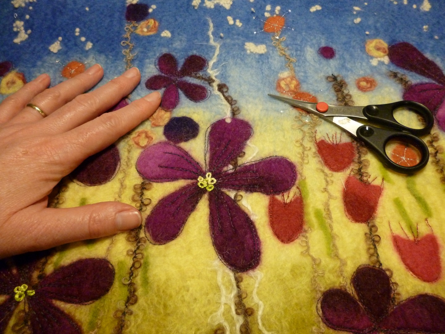 MarmaladeRose Wet felted, wool painting.