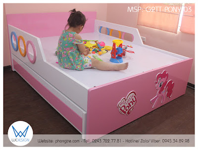 Mẫu giường 2 tầng thấp 1m6 và 1m2 có thành chắn My Little Pony Pinkie Pie G2TT-PONY.03