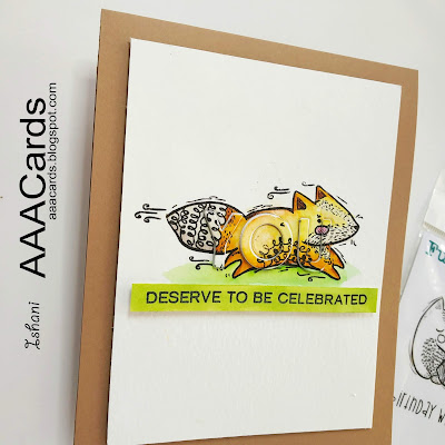 AAA Cards, CAS card, Funky Fossil Designs, Everyday cards, Zig clean colour brush pens, die cutting, water colouring, Quillish,  FUNKY FOSSILS the quick brown fox stamp set, cards by ishani, die cut inlay