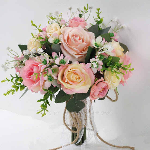 Two colors Artificial Real Touch Rose Bouquet for wedding