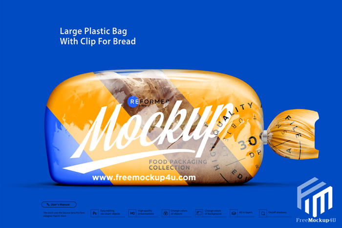 Large Plastic Bag With Clip Bread Psd Mockups