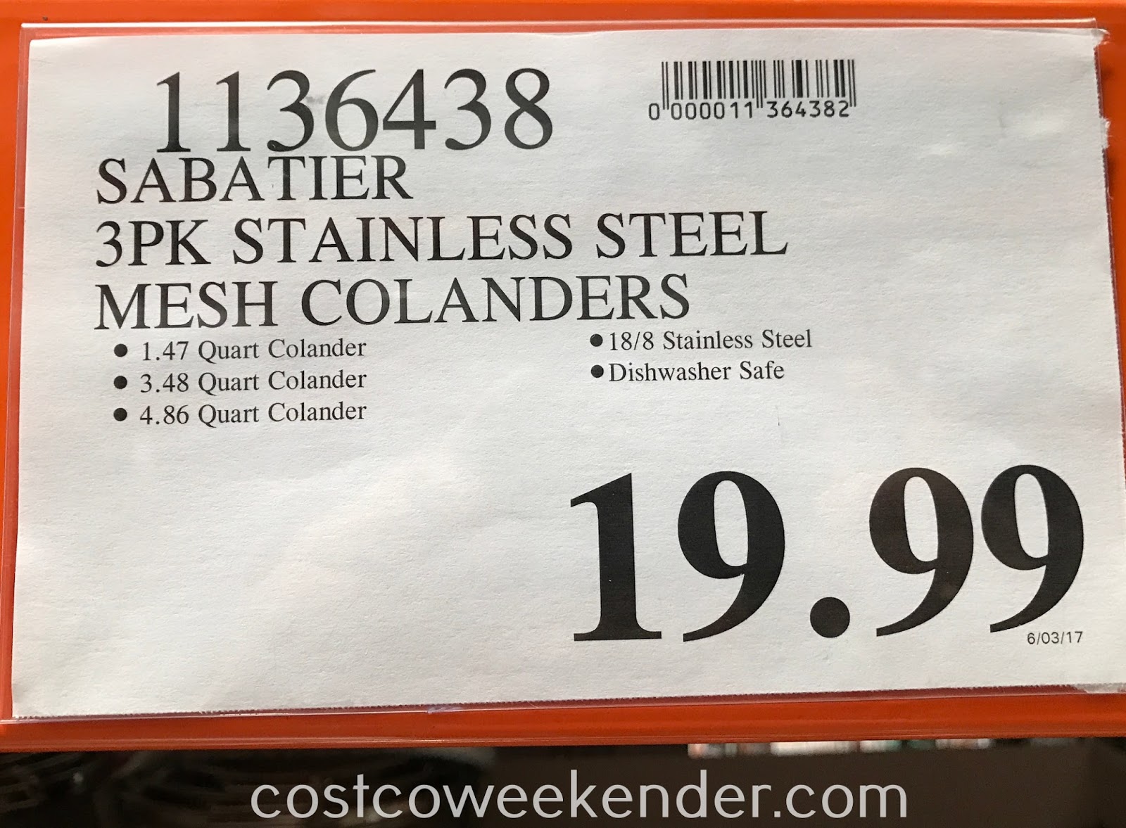 Sabatier 3piece Stainless Steel Mesh Colander Set Costco Weekender