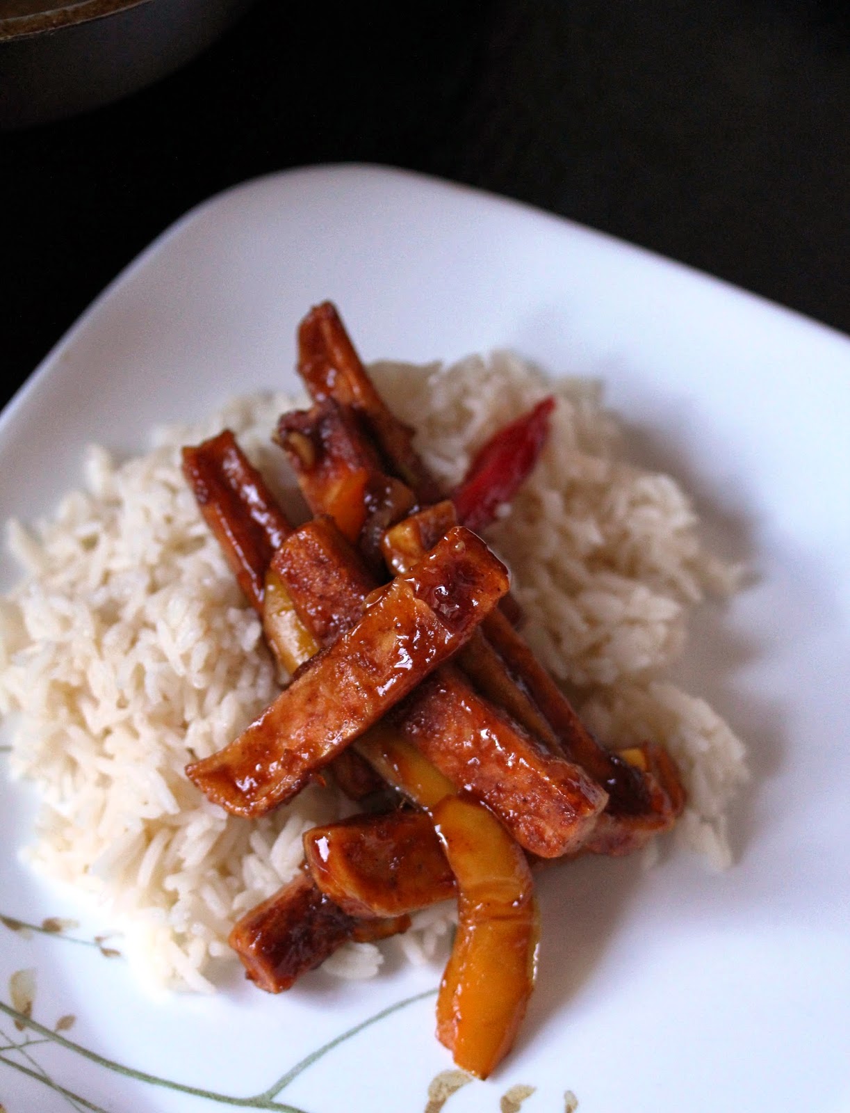 Tofu with Pomegranate Molasses and Chili Kitchen Grrrls.