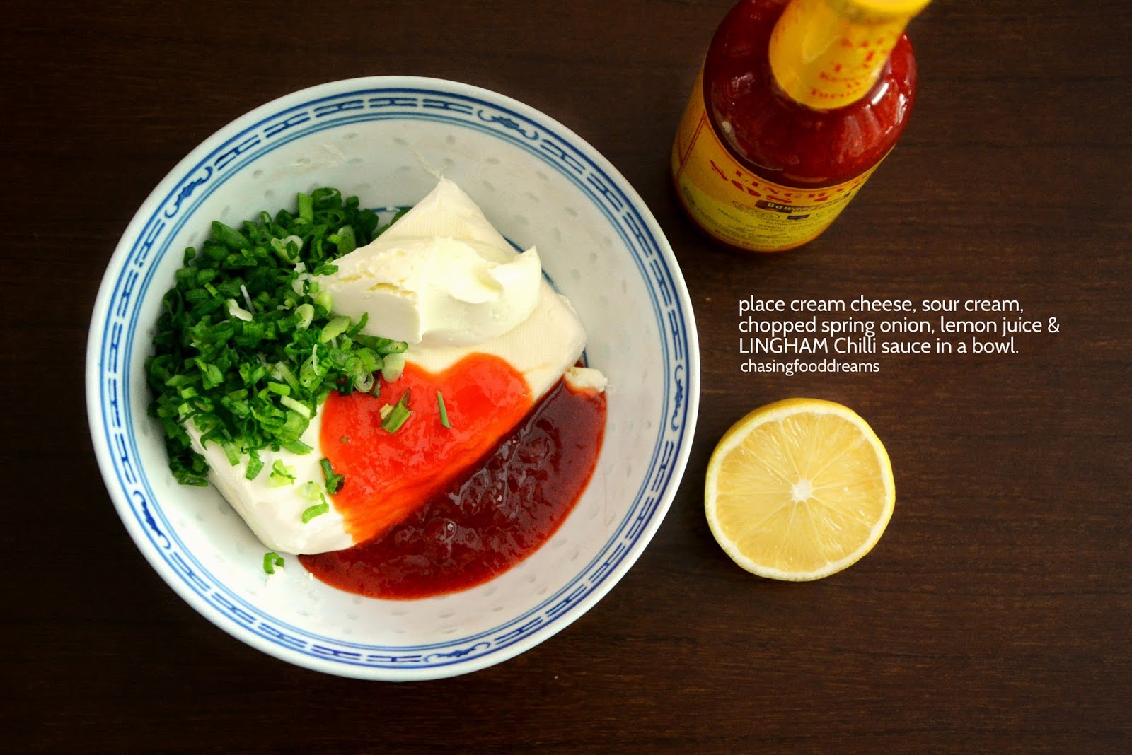 CHASING FOOD DREAMS Recipe Cream Cheese Dip with LINGHAM Chili Sauce