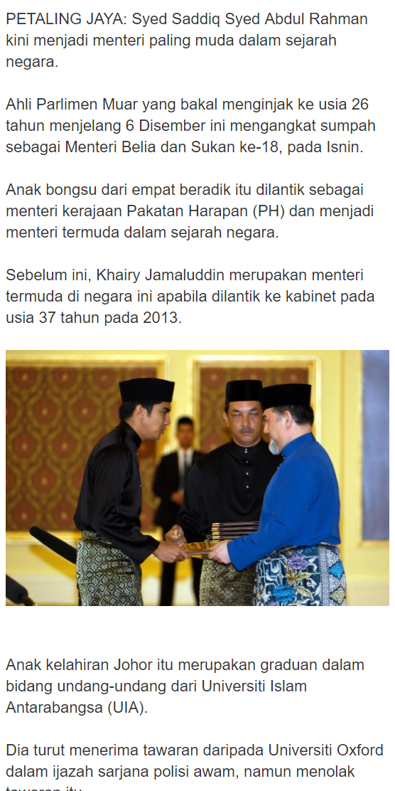 Syed Saddiq Catat Sejarah Menteri Termuda Negara Syed Saddiq Catat Sejarah Menteri Termuda Negara