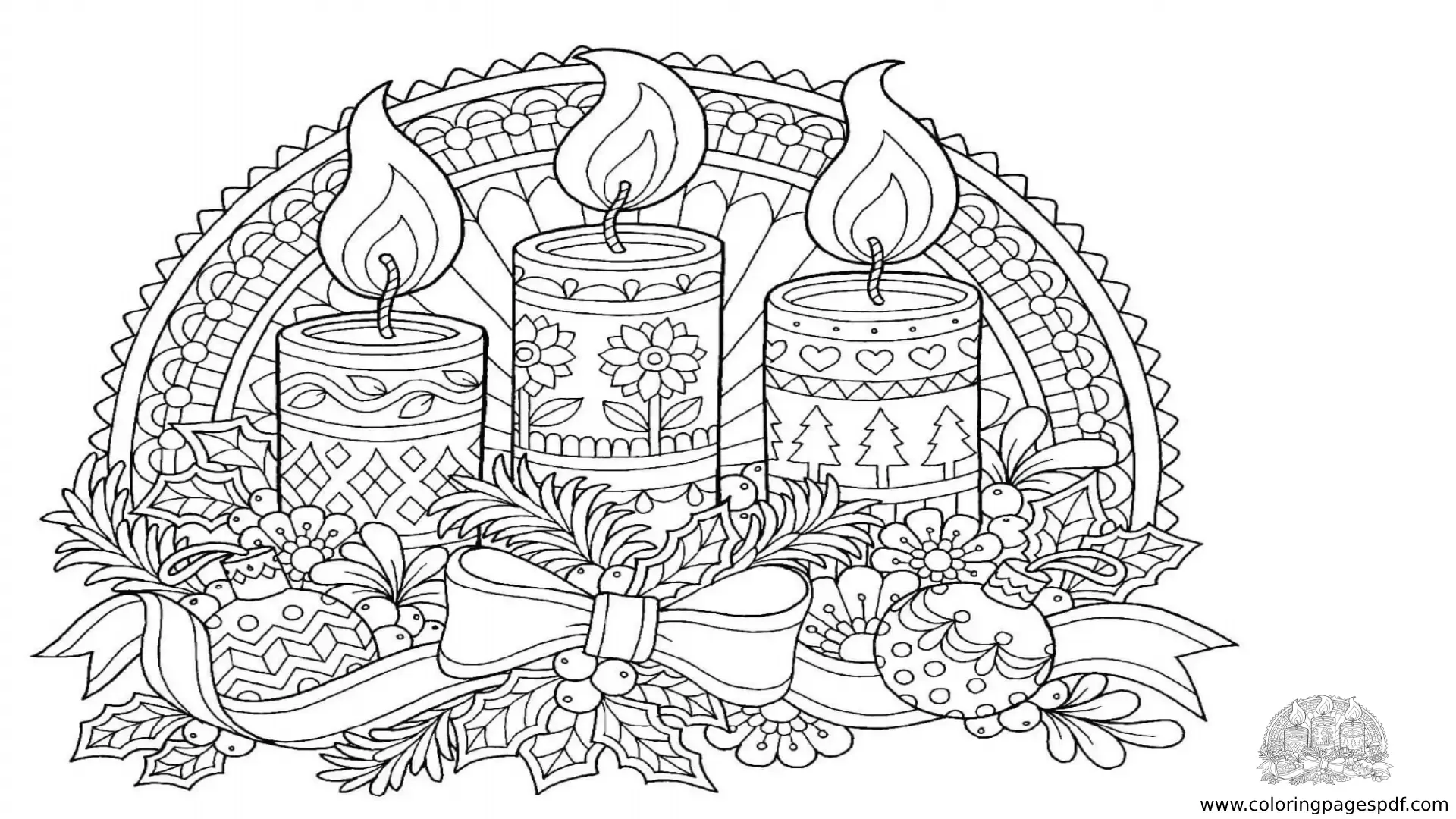 Coloring Page Of Christmas Candles Mandala