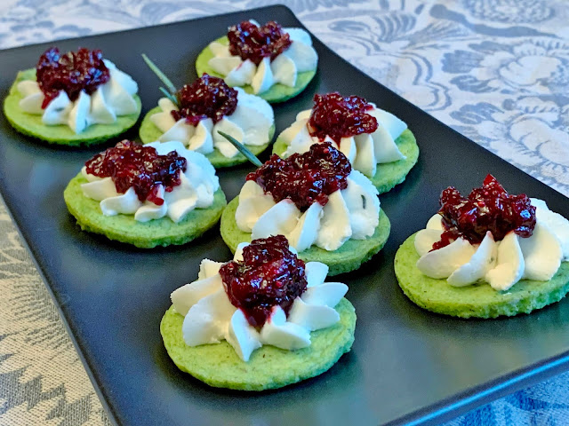Green Pea, Pancakes, Cheese, Cranberry Relish