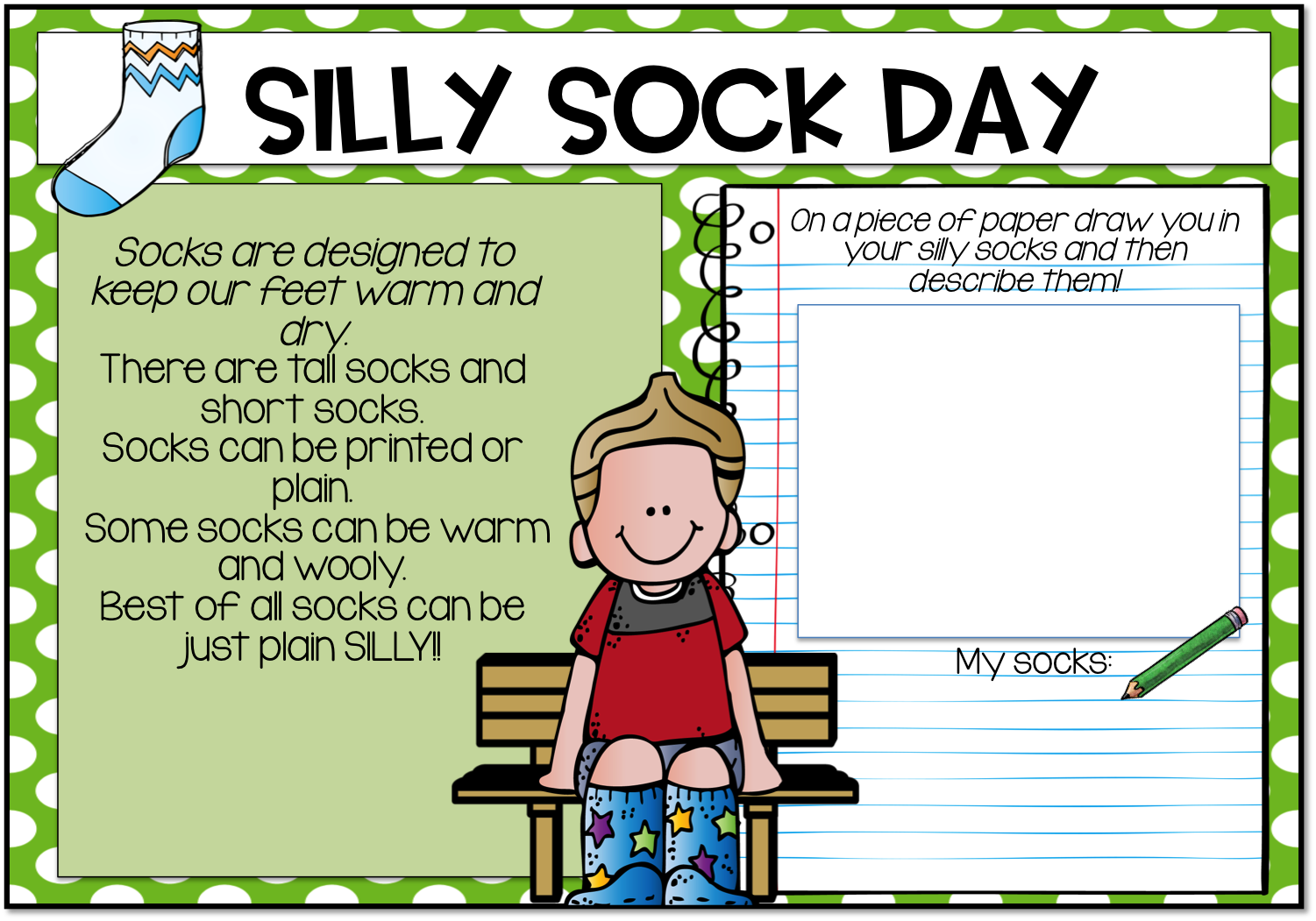 1st Grade Hip Hip Hooray! Silly Sock Day!...Paper Pencil or Distance