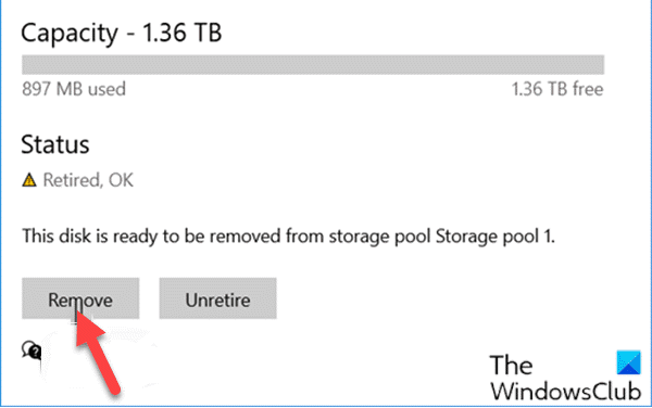 Supprimer le lecteur du pool de stockage pour les espaces de stockage via l'application Paramètres