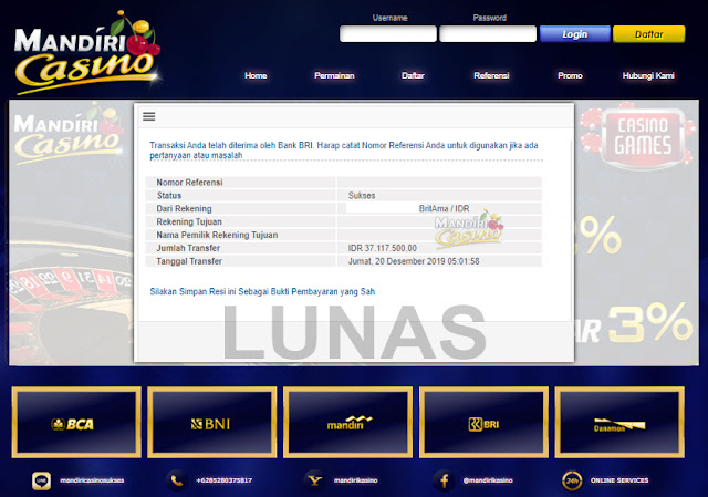 Bukti Transfer MandirICasino Rp 37.117.500