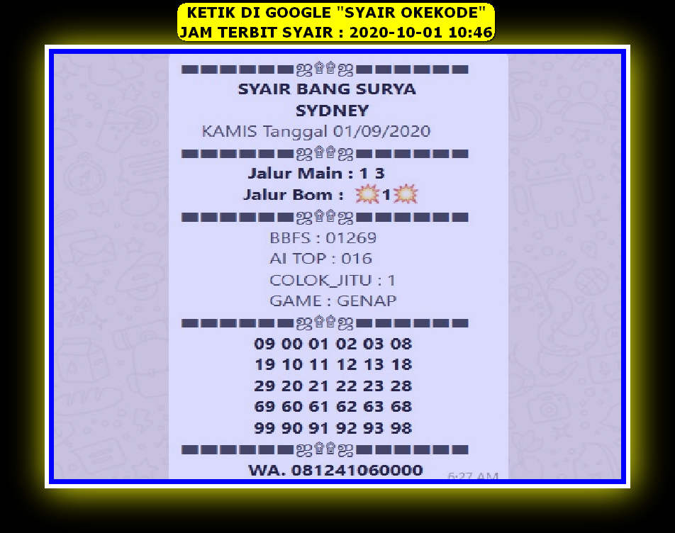 1 New Message Kode Syair Sydney 1 Oktober 2020 Forum Syair Togel Hongkong Singapura Sydney