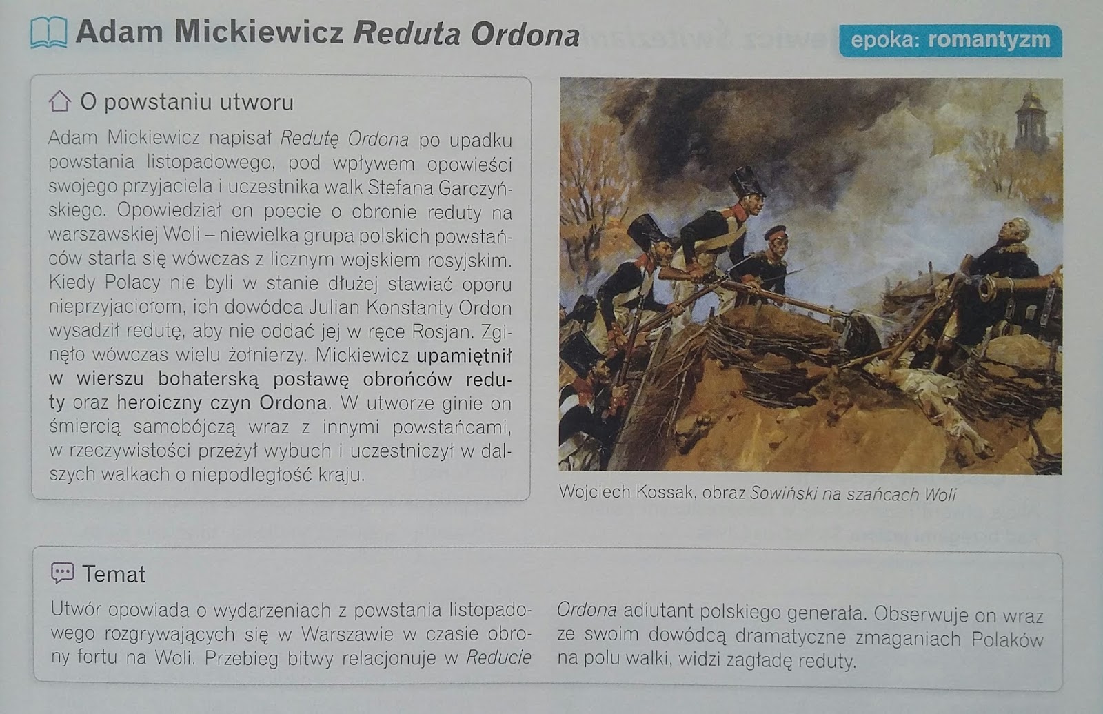 Wpisz Brakujące Informacje Utwór Reduta Ordona Napisany Jest Stylem Kulturalni(e) nakręceni: TEMAT: Obraz męstwa Polaków w utworze Adama