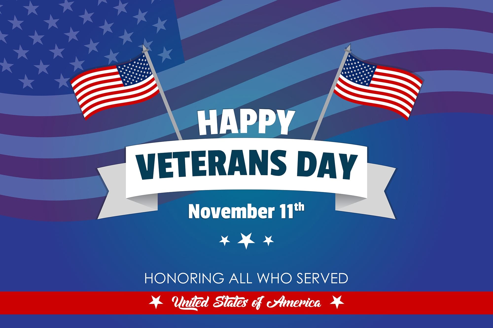 Happy Veterans day vector graphics on waving american flag background free vector graphics