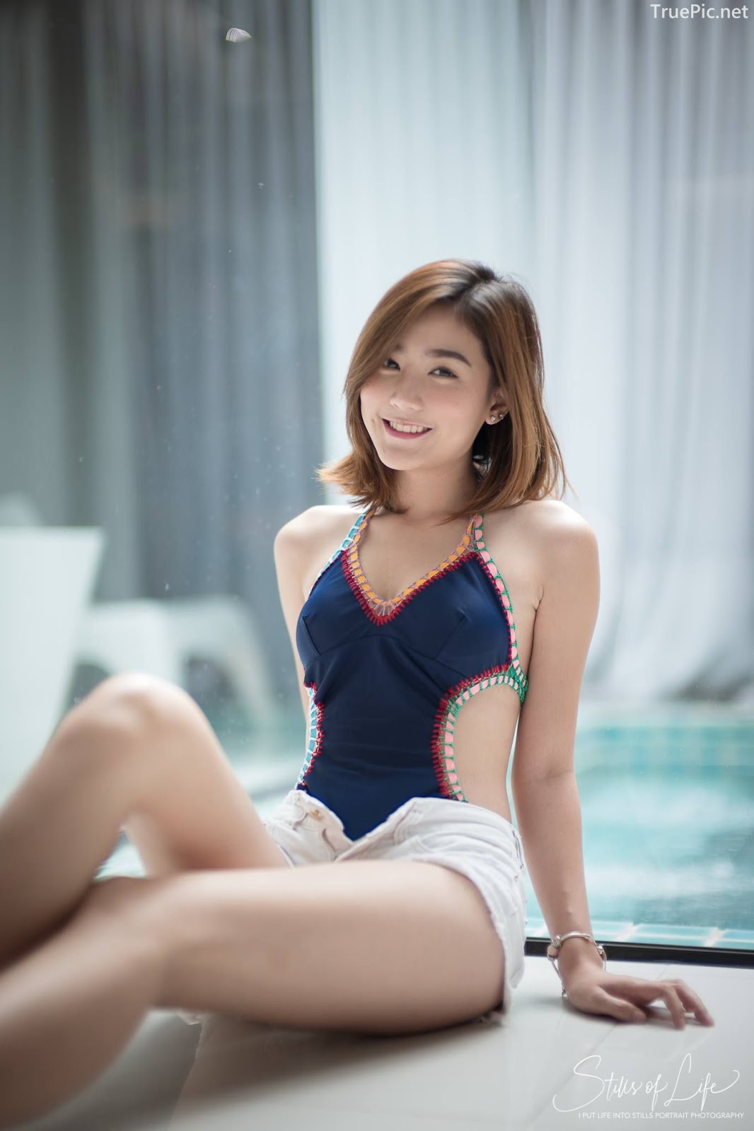 Thailand model - Pattaravadee Boonmeesup - Earn Blue Swimsuit